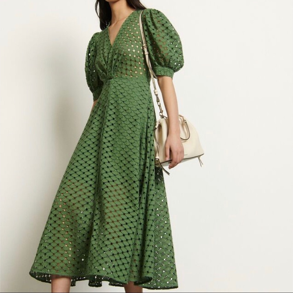 Sandro Green Eyelet Midi Dress